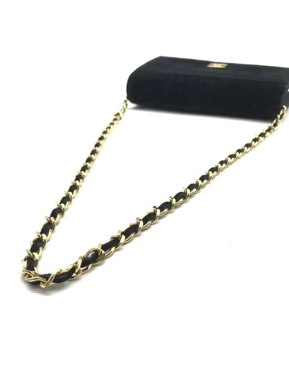 Chanel CC Logo Velour Velvet Mademoiselle Chain Shoulder Bag Black